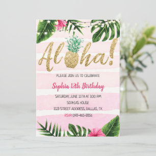 Aloha Pineapple Rosa Birthday-inbjudan Inbjudningar
