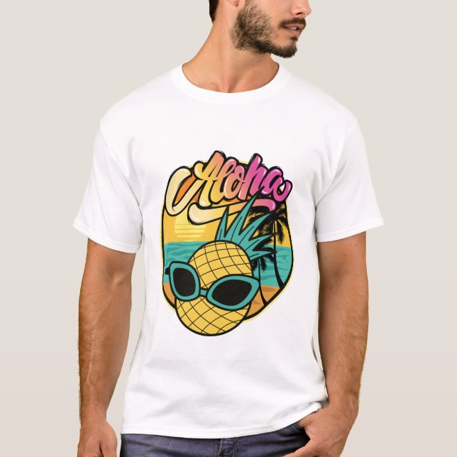 Aloha Pineapple Strand T Shirt (Framsida)