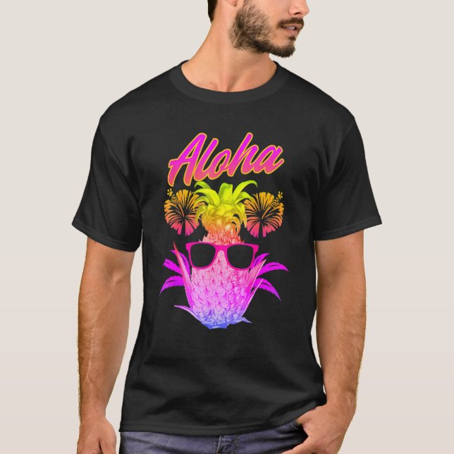 Aloha Pineapple Sunglasses Hawaiian Beach Summer V T Shirt (Framsida)