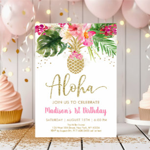 Aloha Pineapple Tropical Blommigt Birthday Inbjudningar