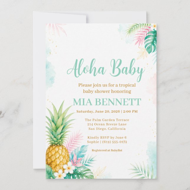 Aloha Pineapple Tropisk Baby Shower Inbjudningar (Framsida)