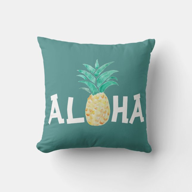 Aloha Pineapple Watercolor Painting Pillow Kudde (Framsida)
