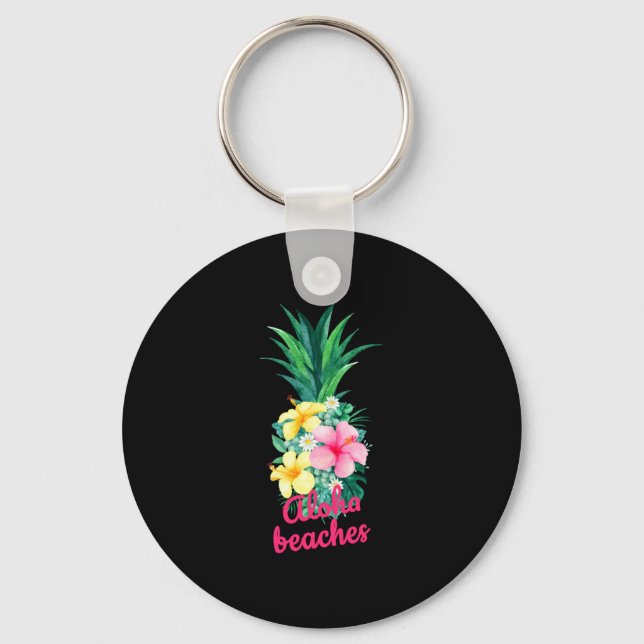 Aloha pinneapplonsblommor aloha hawaii vintage nyckelring (Framsida)