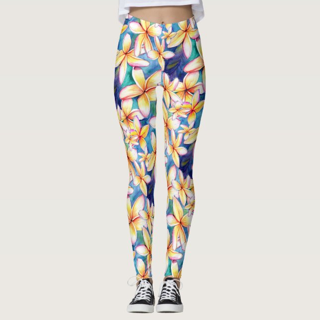 Aloha Plumeria Blommar Yoga Byxor Leggings (Framsida)