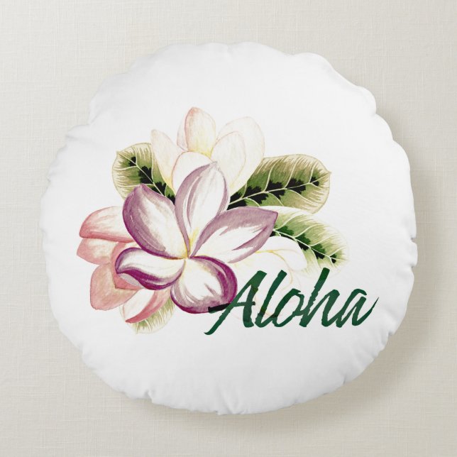 Aloha Plumeria Rund Kudde (Framsidan)