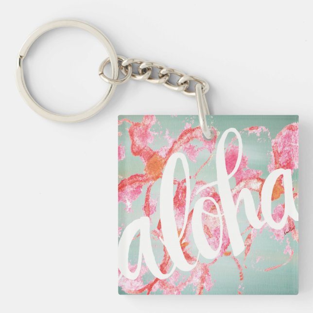 Aloha Plumeria Square Keychain Mini (Framsidan)