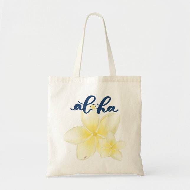 Aloha Plumeria Tote Bag (blank back) Tygkasse (Framsidan)