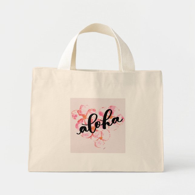 Aloha Plumeria Tote Bag Mini Tygkasse (Framsidan)