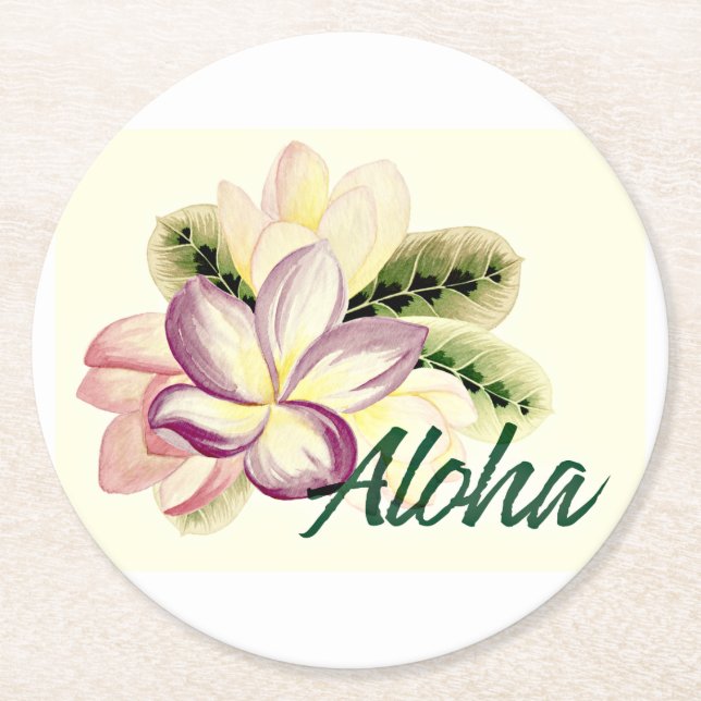 Aloha Plumeria Underlägg Papper Rund (Framsidan)