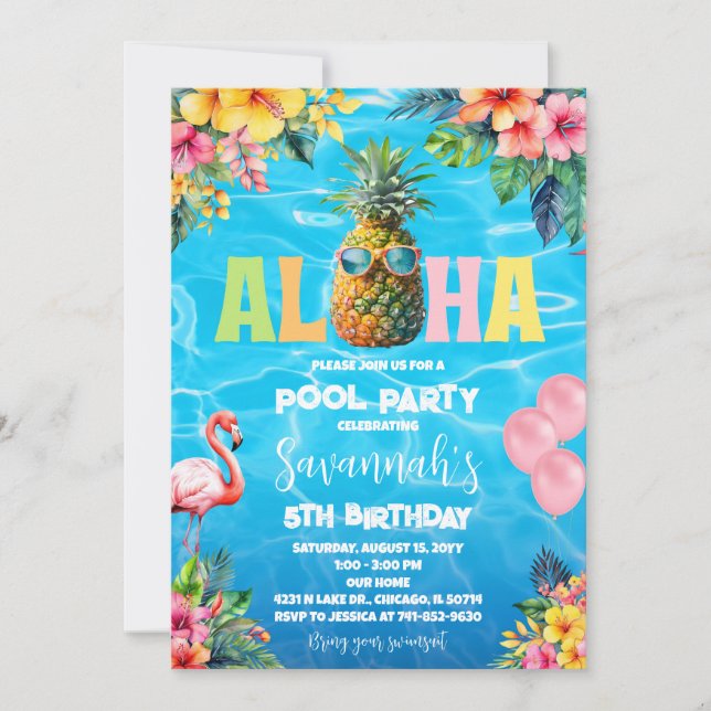 Aloha Pool Party Födelsedag Inbjudningar (Framsida)