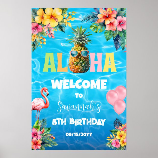 Aloha Pool Party Födelsedagsvälkomst Poster (Framsidan)