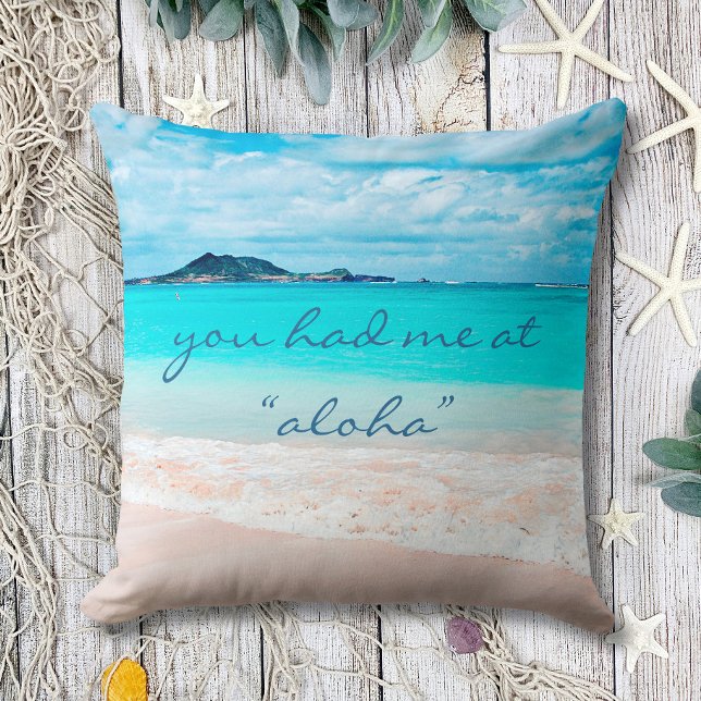 Aloha Quote Turquise Ocean Hawaii Beach Photo Kudde (Skapare uppladdad)