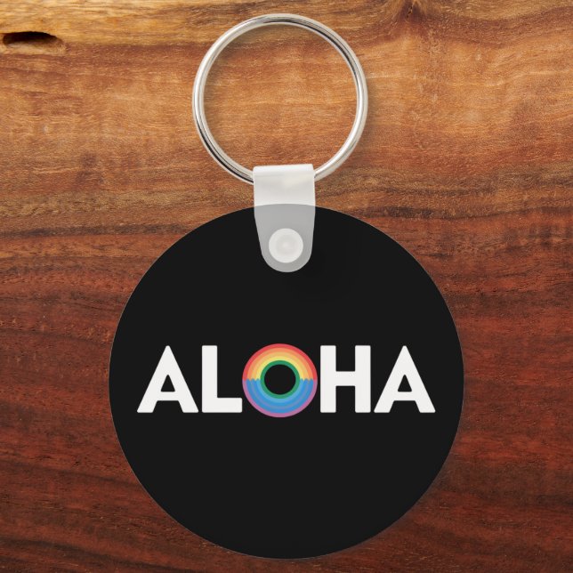 Aloha Rainbow Island Hawaii Pride HBTQ Nyckelring (Framsida)