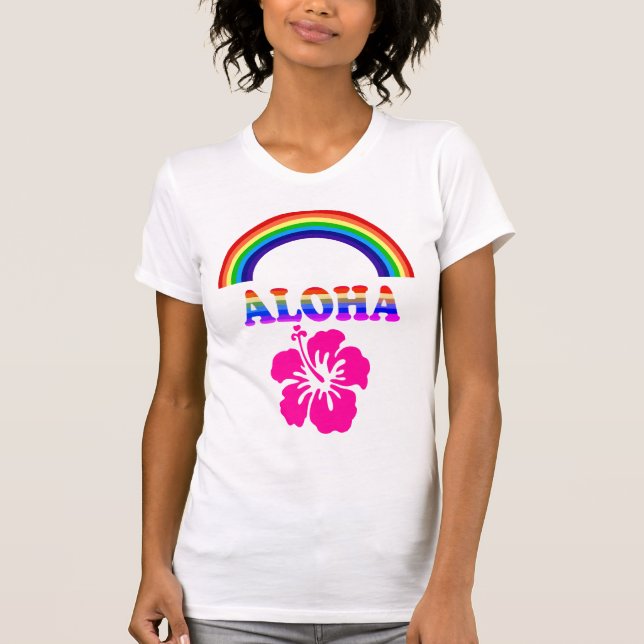 Aloha Regnbågsblomma T Shirt (Framsida)