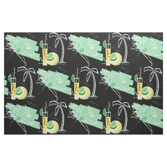 ALOHA: RETRO BEACH GRAFIK I GRÖNT och GULT Tyg (Fat Quarter)