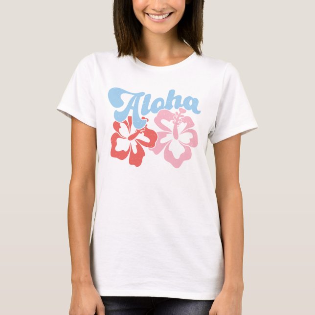 Aloha Retro Distress Hibiscus T-shirt (Framsida)