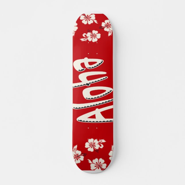 Aloha röd hawaiibo mini skateboard bräda 18,7 cm (Framsida)