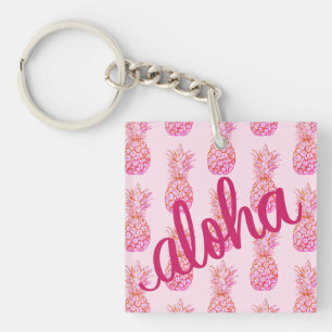 Aloha Rosa Ananas Fyrkantig Nyckelring Mini