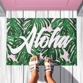 Aloha Rosa Grönt Tropical Löv Script Jungle
