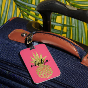 Aloha Rosa Guld Pineapple Tropical Vacation Bagagebricka