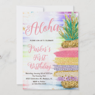 Aloha Rosa Guld Rainbow Pineapple Birthday Inbjudningar