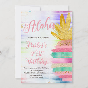 Aloha Rosa Guld Rainbow Pineapple Birthday Inbjudningar