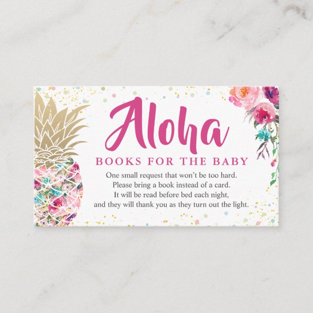 Aloha Rosa Pineapple Baby Shower Bok-begäran Tilläggskort (Framsida)