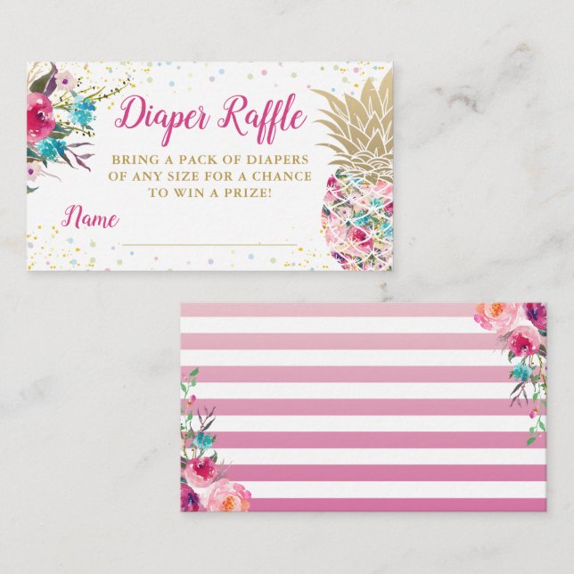 Aloha Rosa Pineapple Baby Shower Diaper Raffle Tilläggskort (Fram/baksida)