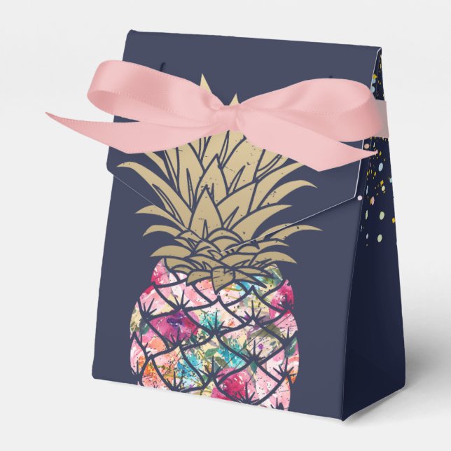 Aloha Rosa Pineapple Blommigt Navy Blue Birthday Presentaskar (Framsidan Sidan)