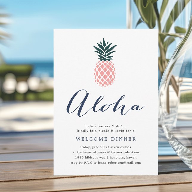 Aloha Rosa Pineapple Välkomstinbjudan till middags Inbjudningar (Skapare uppladdad)