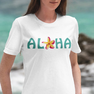 Aloha Rosa Plumeria Turkos Font Hawaii Tropisk T Shirt