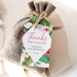Aloha Rosa Tropical Blommigt Birthday Presentetikett
