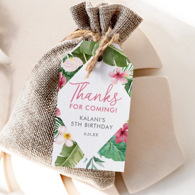 Aloha Rosa Tropical Blommigt Birthday Presentetikett (Skapare uppladdad)