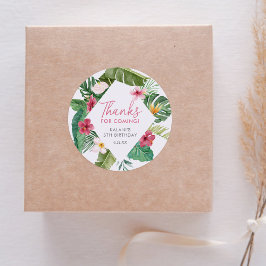 Aloha Rosa Tropical Blommigt Birthday Runt Klistermärke