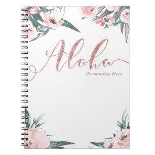 Aloha Rosa Tropical Blommigt Modern vattenfärg Anteckningsbok Med Spiral