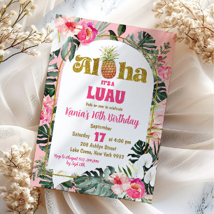 Aloha Rosa Tropical Blommigt Pineapple Birthday Inbjudningar