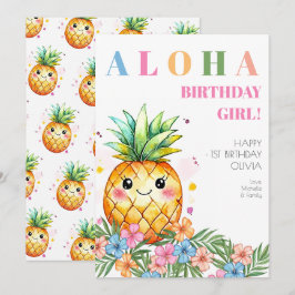 Aloha Rosa Tropisk Ananas Glad 1-årsdag Kort