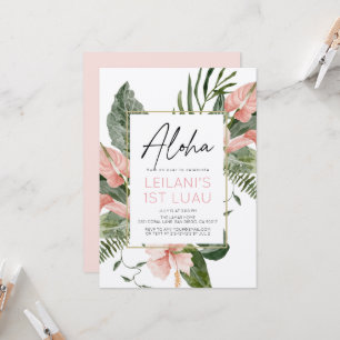 Aloha Rosa Tropisk Blommig Flickas 1-årsdag Inbjudningar
