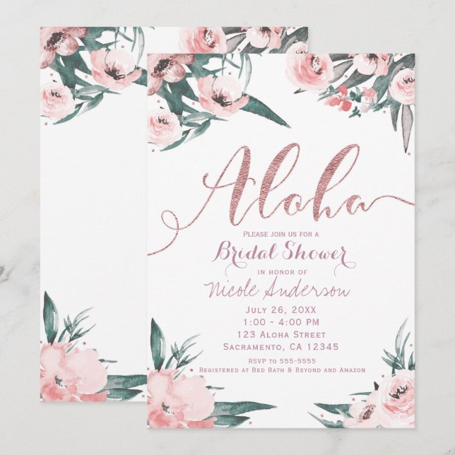 Aloha Rosa Tropisk Sommar Blommig Bröllopsdusch Inbjudningar (Fram/baksida)