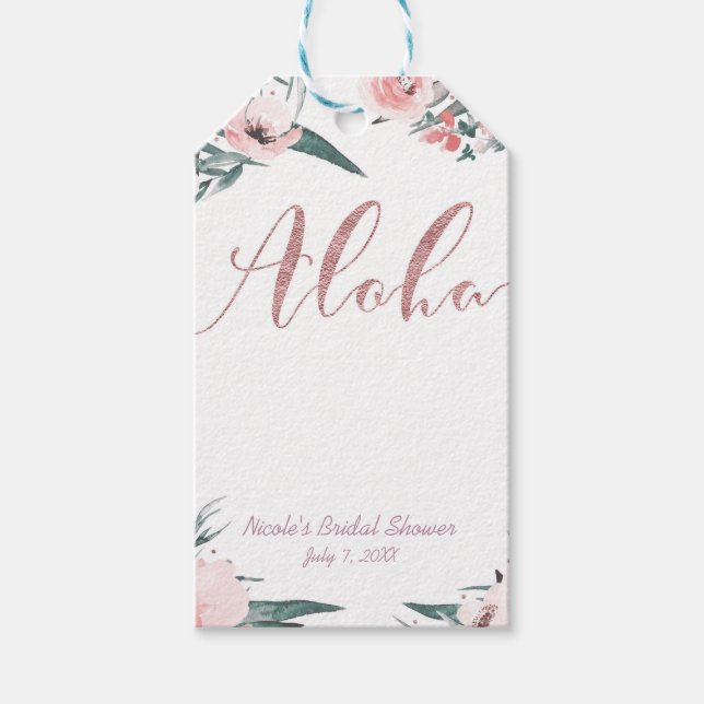 Aloha Rosa Tropisk Sommar Blommig Bröllopsdusch Presentetikett (Framsidan)