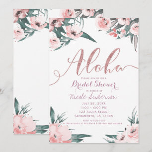 Aloha Rosa Tropiskt Sommarblommigt Bröllopsdusch Inbjudningar