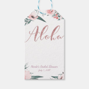 Aloha Rosa Tropiskt Sommarblommigt Bröllopsfirande Presentetikett