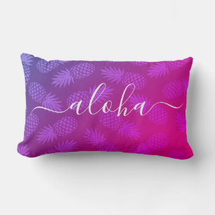 Aloha Script Shock rosa Pineapple Mönster Hawaii Lumbarkudde