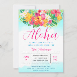 Aloha Script Tropical Birthday Luau-inbjudan Inbjudningar