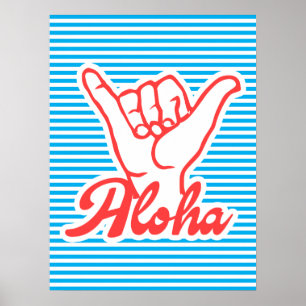 Aloha, Shaka Hand, sommartid, poster, blått Poster