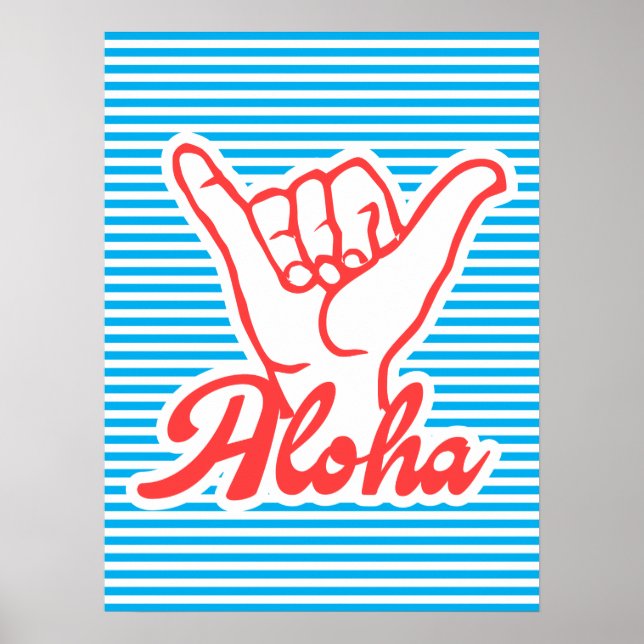 Aloha, Shaka Hand, sommartid, poster, blått Poster (Framsidan)