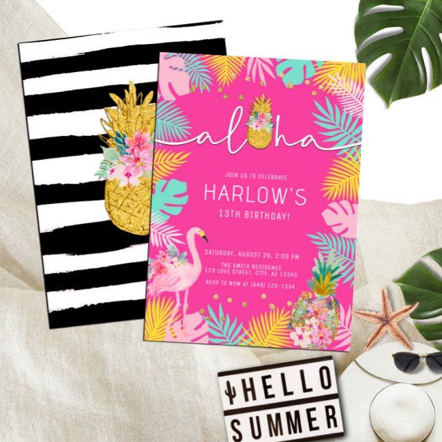 Aloha Shock rosa Tropical Luau Flamingo Birthday Inbjudningar (Skapare uppladdad)