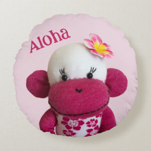 Aloha Sock monkey (flicka) Rund Kudde