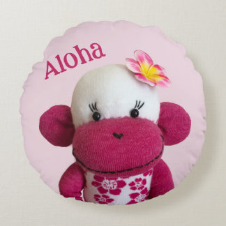 Aloha Sock monkey (flicka) Rund Kudde