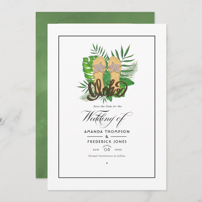 Aloha Sommar Bröllop på Stranden Spara Datumet (Fram/baksida)